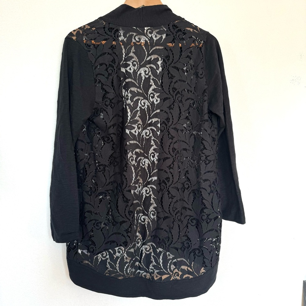 LOGO by Lori Goldstein Lace Open Front Slub Cardigan Sweater Sz M - Picture 11 of 13